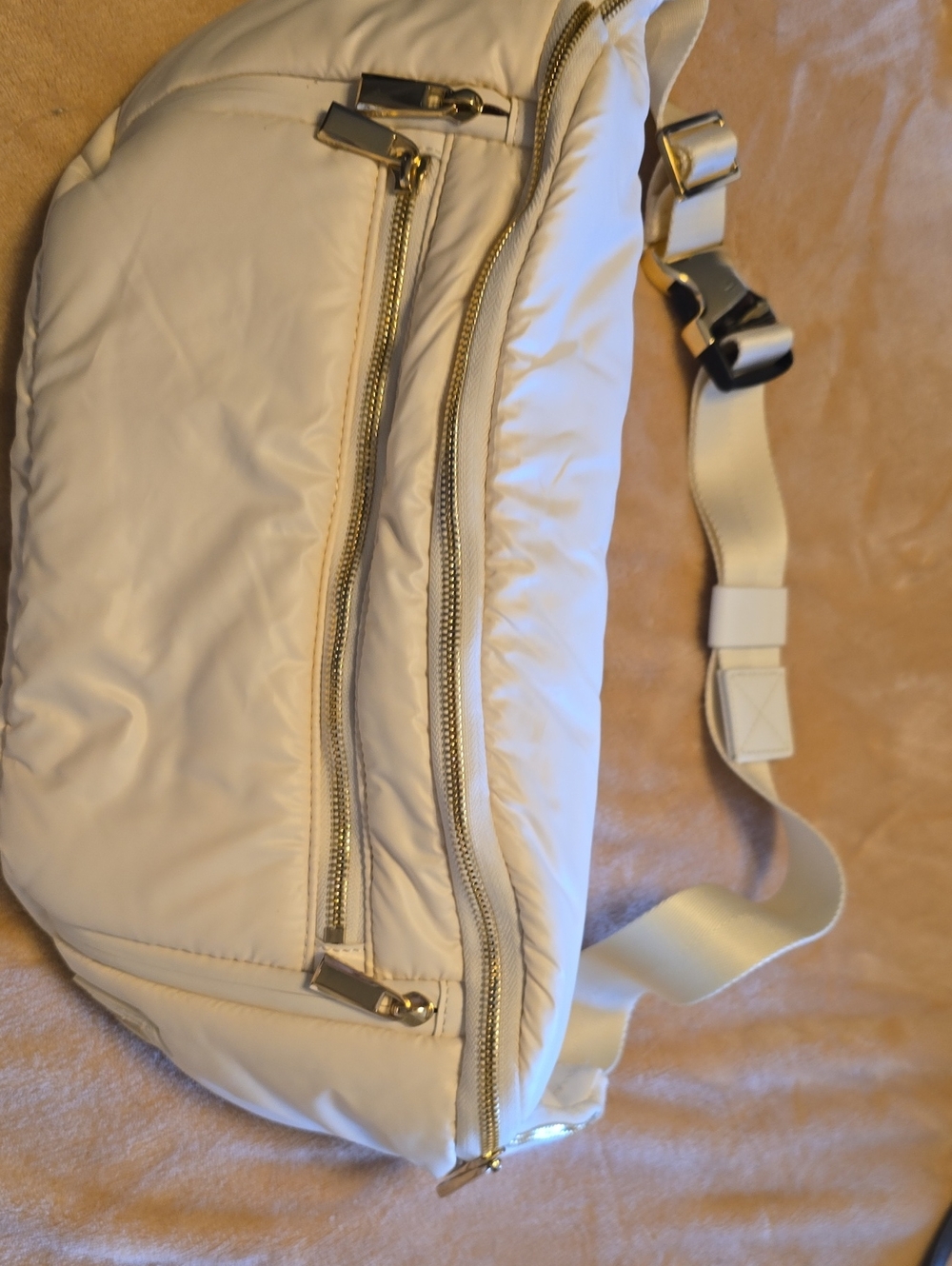 CARAA Cream Quilted Crossbody Sling Bag with Gold Zippers